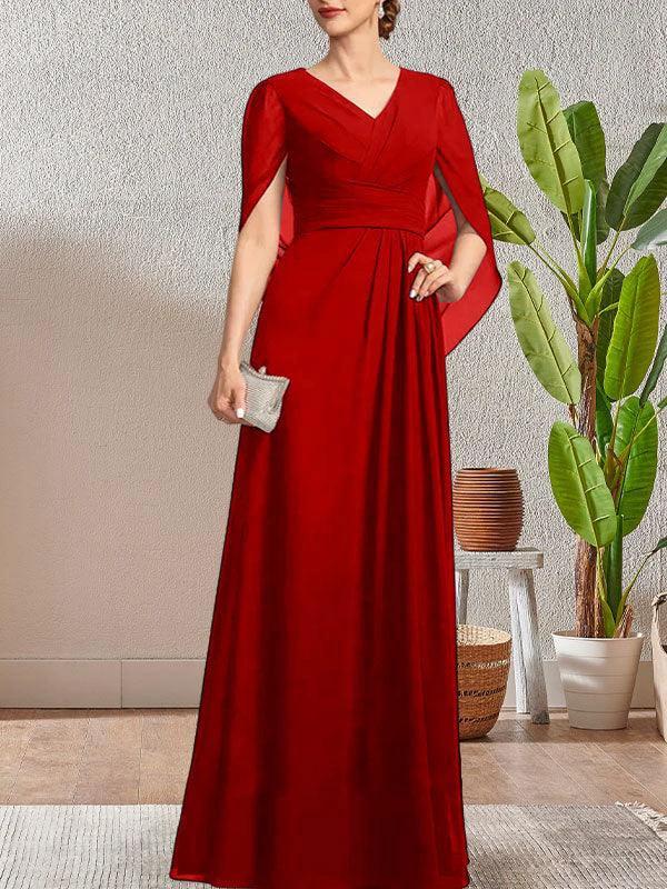 Dark Navy A-Line V-Neck Long Mother of Bride Dress - Image 42