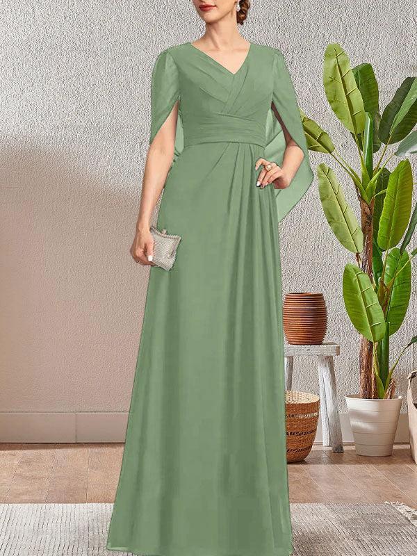 Dark Navy A-Line V-Neck Long Mother of Bride Dress - Image 43