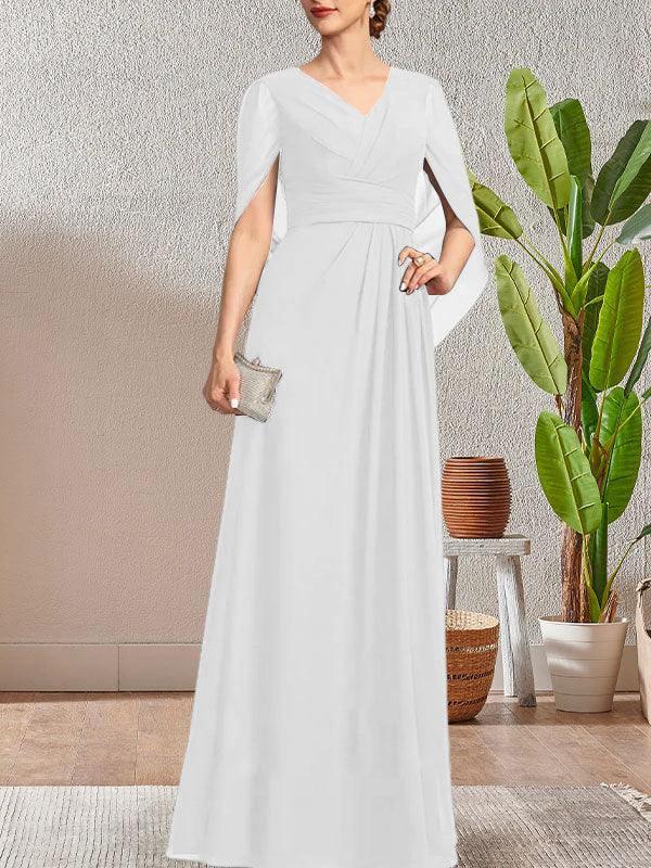 Dark Navy A-Line V-Neck Long Mother of Bride Dress - Image 46