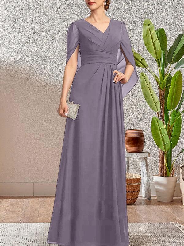 Dark Navy A-Line V-Neck Long Mother of Bride Dress - Image 47