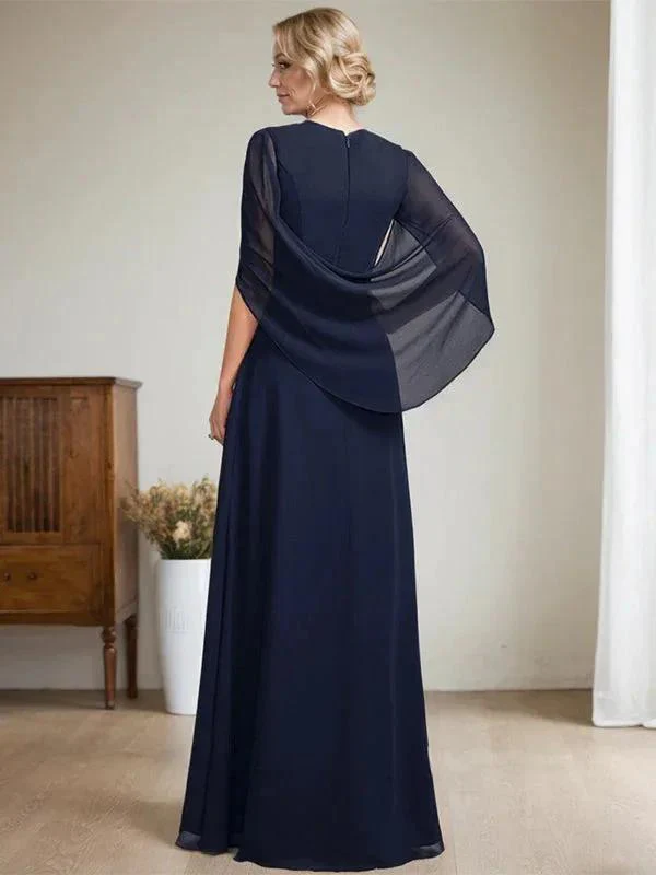 Dark Navy A-Line V-Neck Long Mother of Bride Dress - Image 7