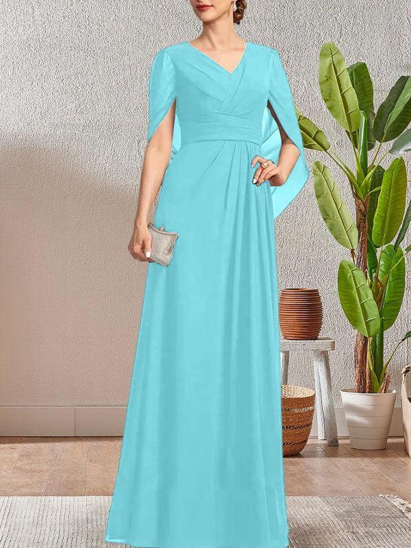 Dark Navy A-Line V-Neck Long Mother of Bride Dress - Image 9