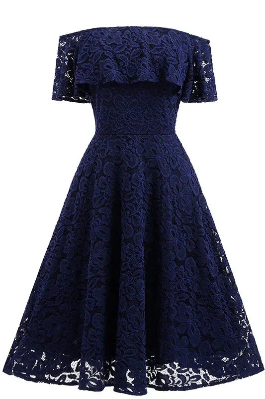 Dark Navy Lace A-line Homecoming Dress Y1160 - Image 2