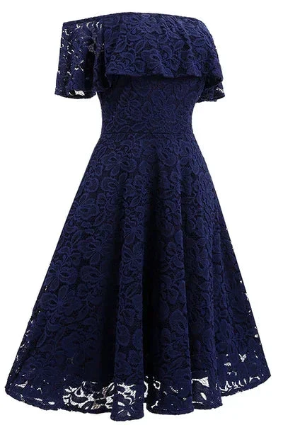 Dark Navy Lace A-line Homecoming Dress Y1160 - Image 3