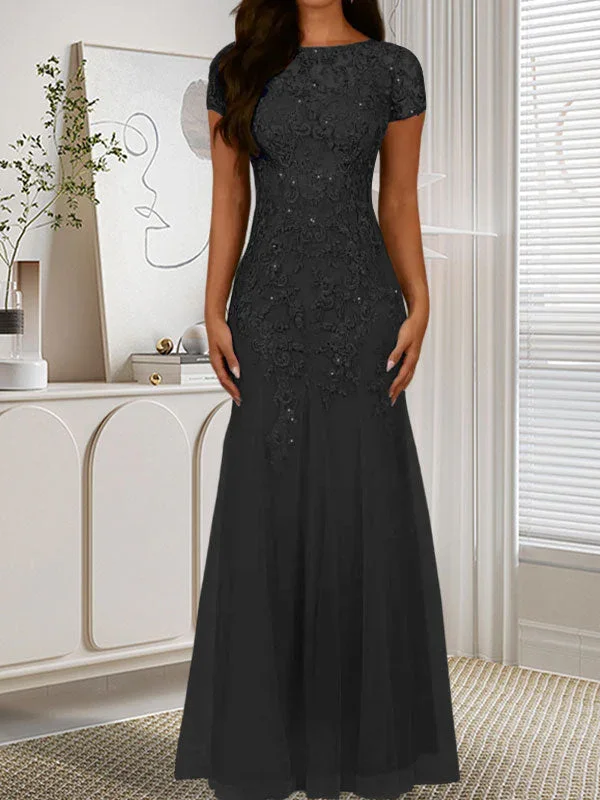 Dark Navy Mermaid Scoop Sequins Tulle Dress - Image 10