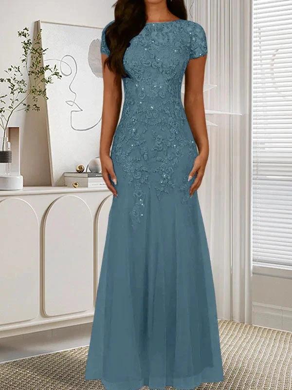Dark Navy Mermaid Scoop Sequins Tulle Dress - Image 18