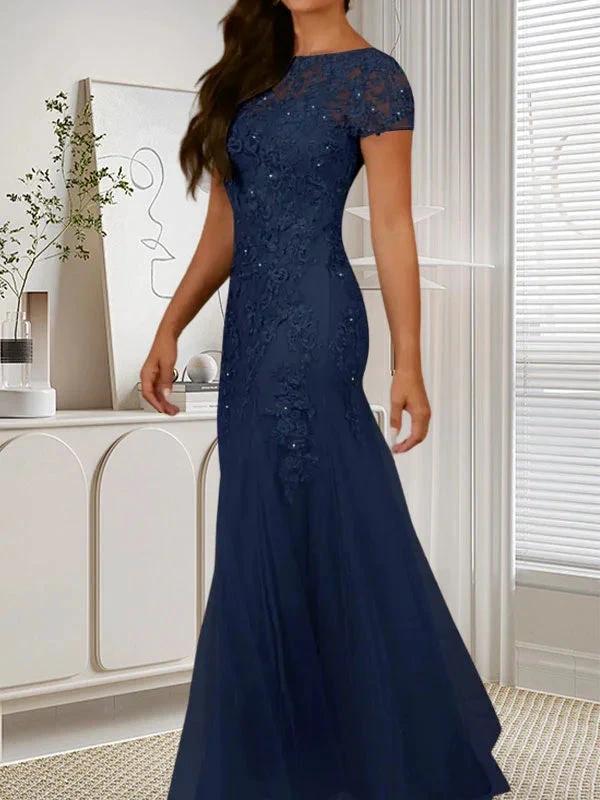 Dark Navy Mermaid Scoop Sequins Tulle Dress - Image 2