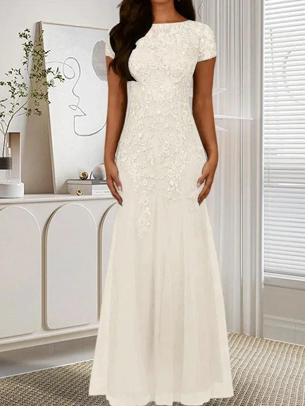 Dark Navy Mermaid Scoop Sequins Tulle Dress - Image 25
