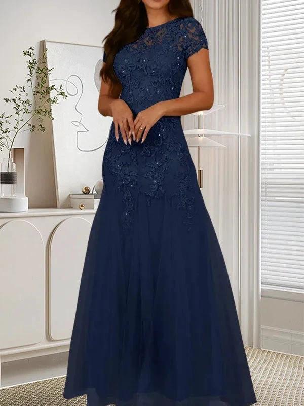 Dark Navy Mermaid Scoop Sequins Tulle Dress - Image 3