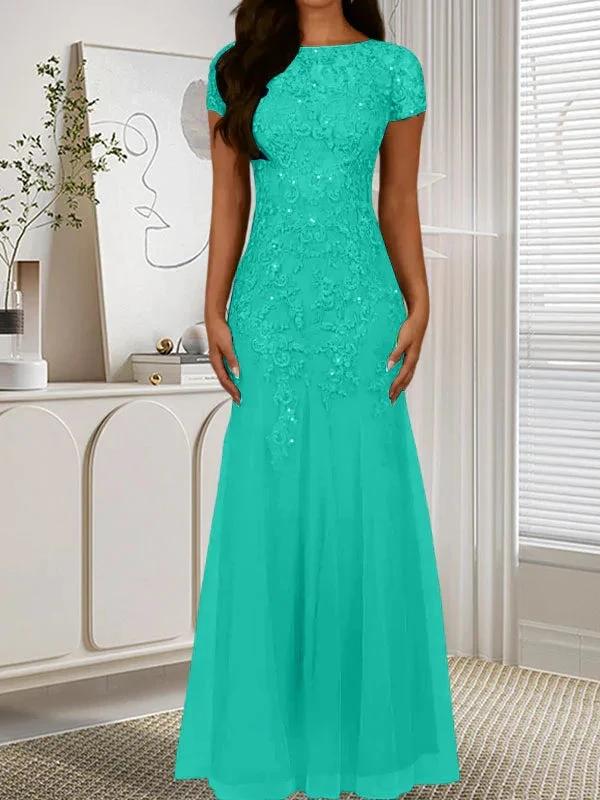 Dark Navy Mermaid Scoop Sequins Tulle Dress - Image 32
