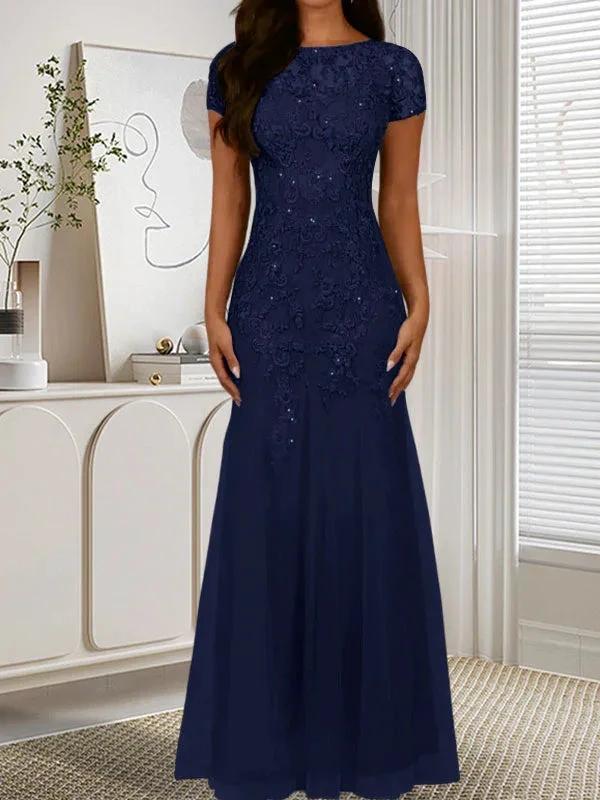 Dark Navy Mermaid Scoop Sequins Tulle Dress - Image 33