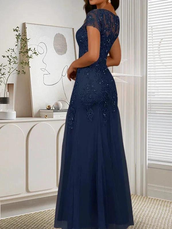 Dark Navy Mermaid Scoop Sequins Tulle Dress - Image 4