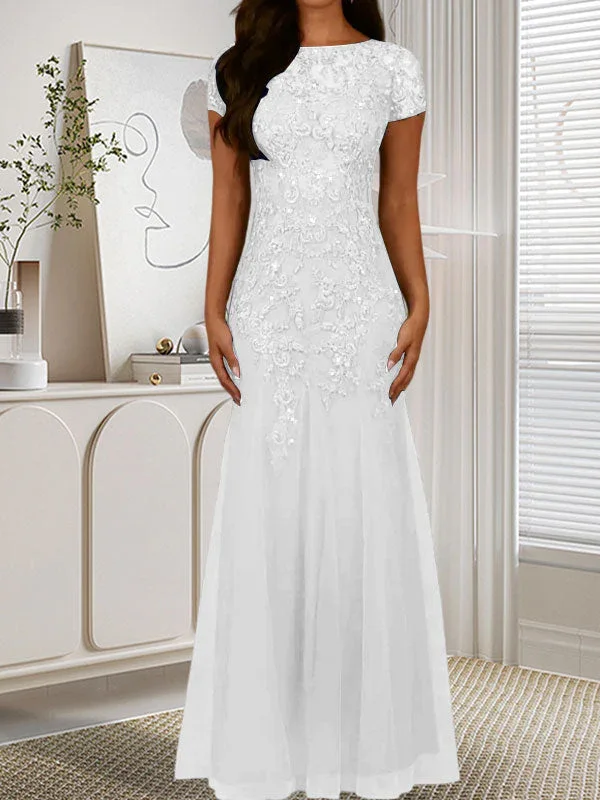 Dark Navy Mermaid Scoop Sequins Tulle Dress - Image 43