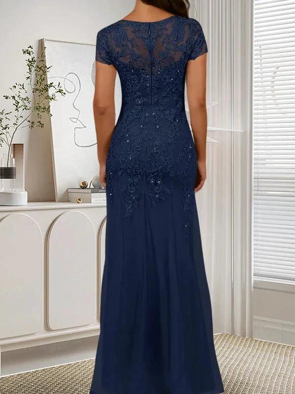 Dark Navy Mermaid Scoop Sequins Tulle Dress - Image 5