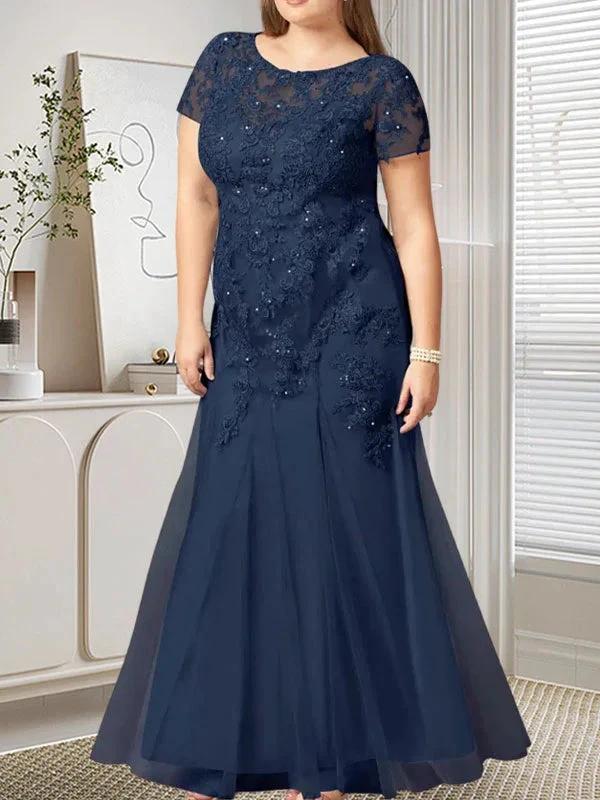 Dark Navy Mermaid Scoop Sequins Tulle Dress - Image 8