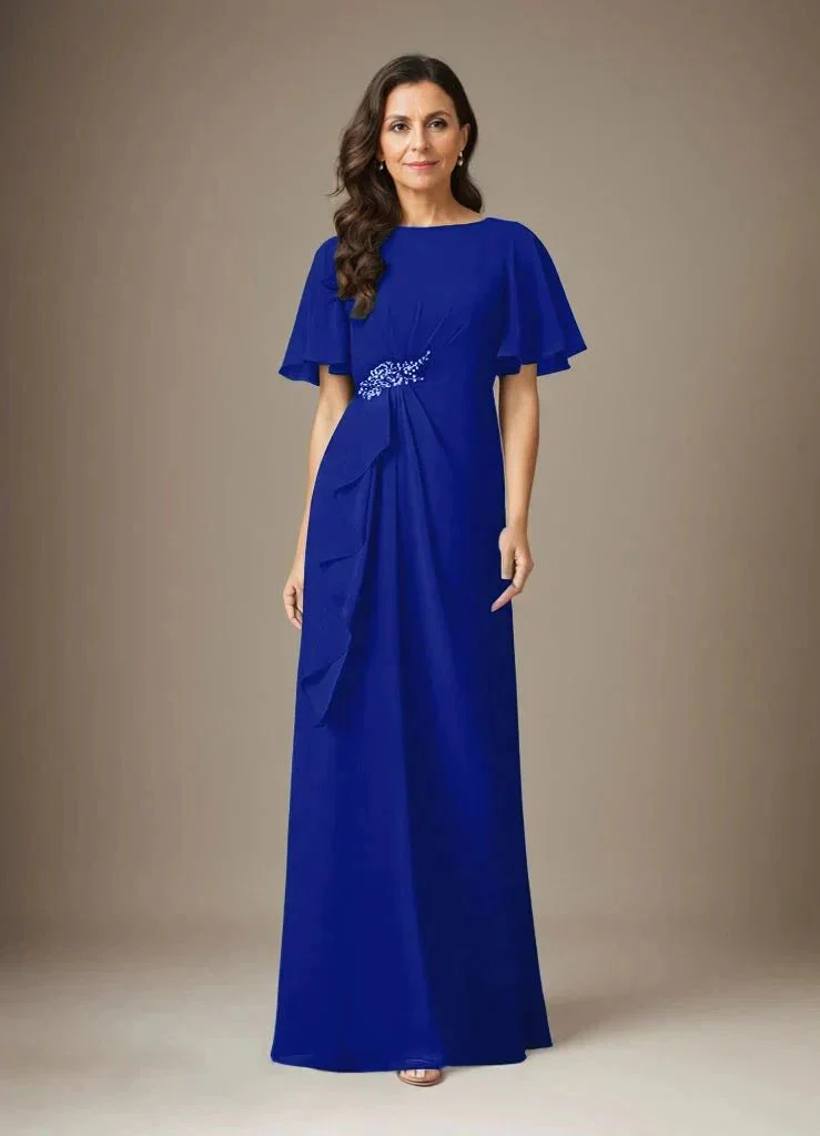 Dark Navy Sheath Beaded Chiffon Dress - Image 31
