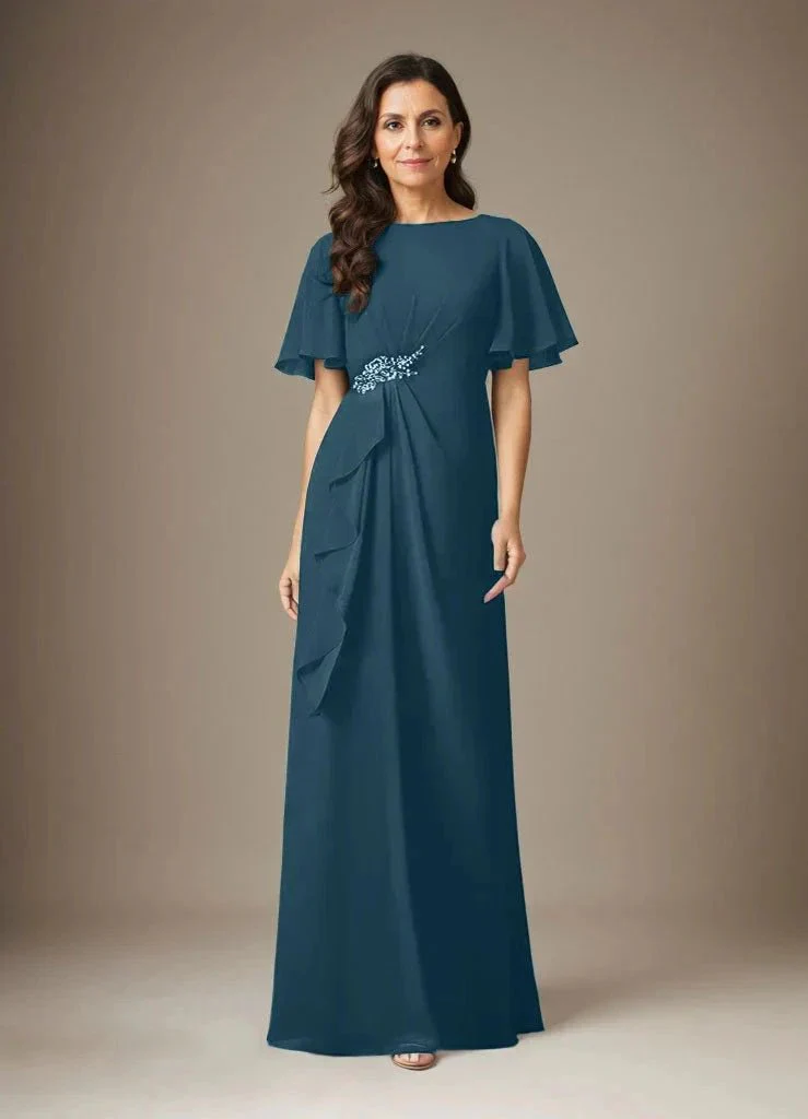 Dark Navy Sheath Beaded Chiffon Dress - Image 35