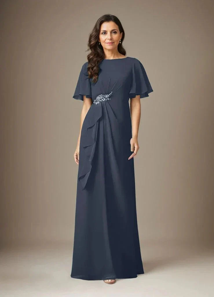 Dark Navy Sheath Beaded Chiffon Dress - Image 41