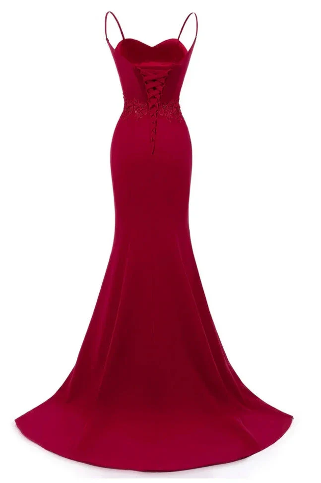 Dark Red Straps Long Prom Dresses Mermaid Evening Dresses Dark Red Formal Dresses Y1037 - Image 2