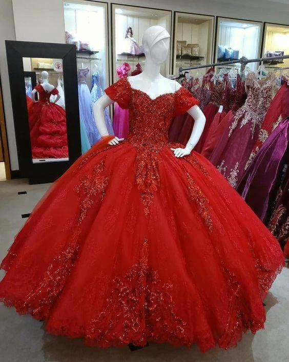 Dark Red Tulle Lace Ball Gown Sweet 16 Dress Y1440 - Image 2