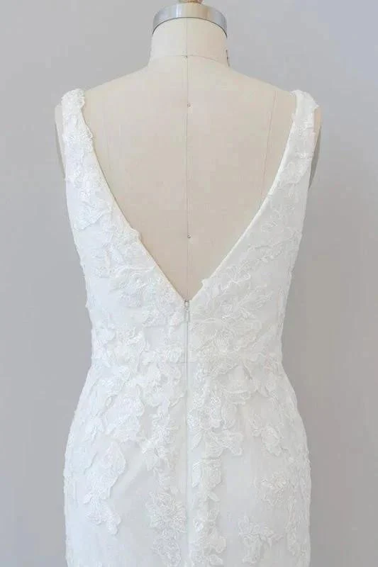 Deep V-neck Appliques Tulle Mermaid Elegant Wedding Dresses - Image 7