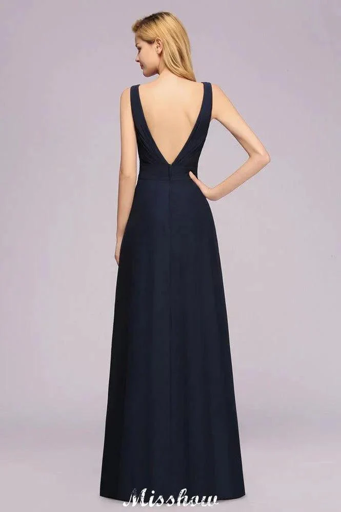 Deep V-Neck Beading A-line Bridesmaid Dress Floor Length Maid of Honor Dress - Image 3