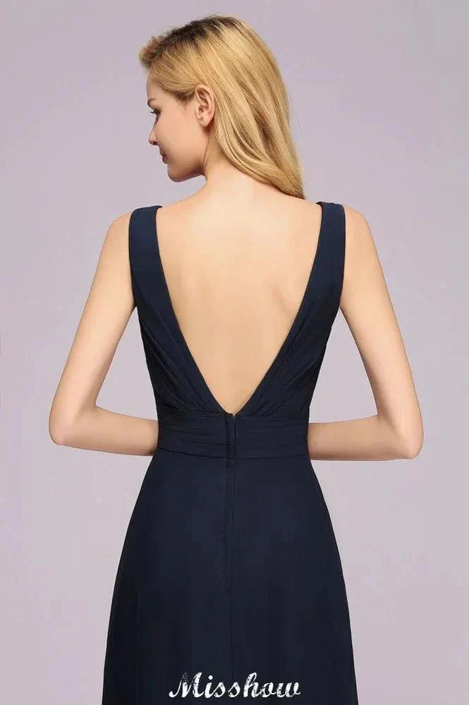 Deep V-Neck Beading A-line Bridesmaid Dress Floor Length Maid of Honor Dress - Image 8