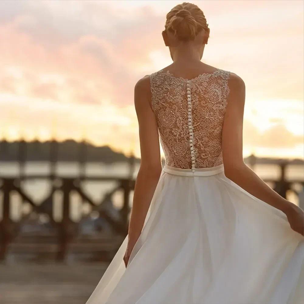 Deep V Neck Chiffon Beach Wedding Dress Elegant Illusion Back Lace Bridal Gowns White Evening Gowns Vestidos De Novia - Image 4