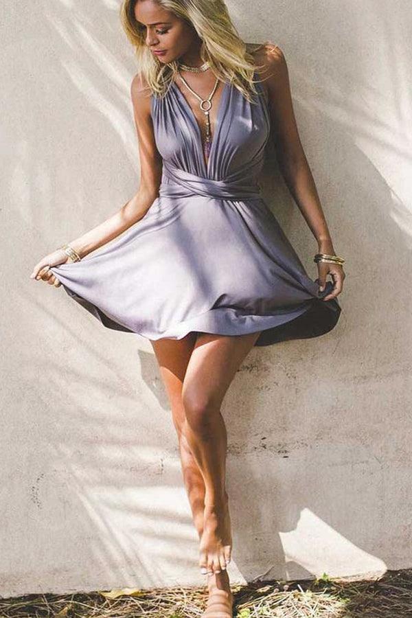 Deep V-Neck Criss-Cross Straps Short Blush Satin Homecoming Dress PG198 - Image 2