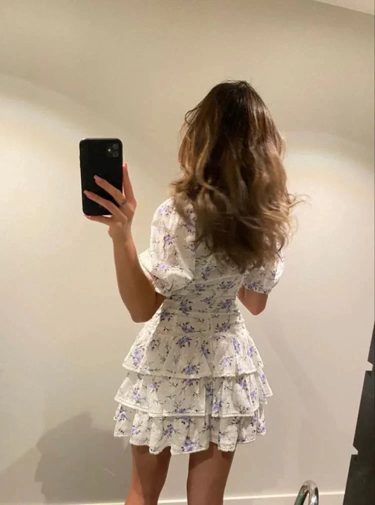Deep V Neck Floral Dress Cute A-line Homecoming Dress Y2317 - Image 3