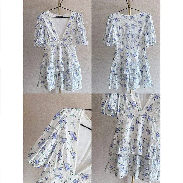 Deep V Neck Floral Dress Cute A-line Homecoming Dress Y2317 - Image 6