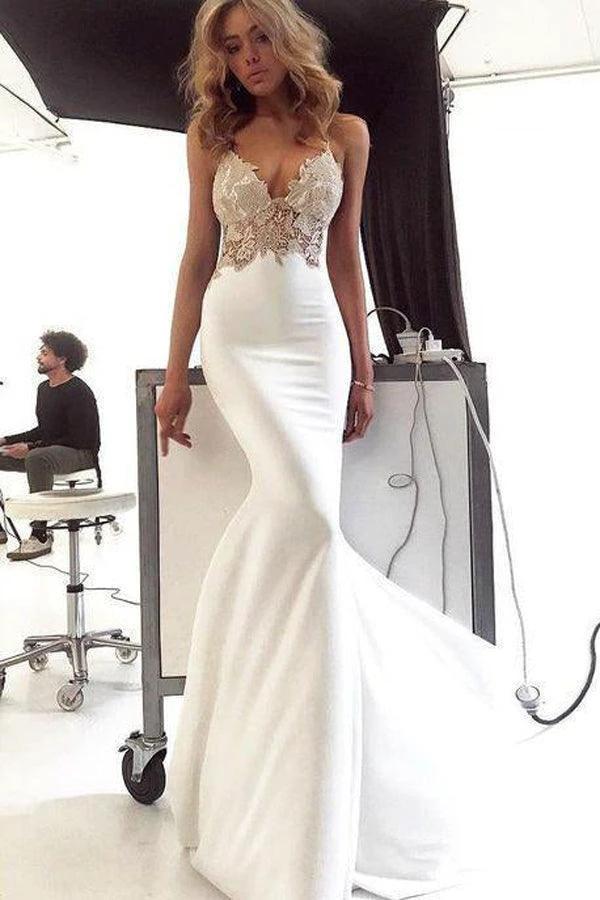 Deep V Neck Mermaid Spaghetti Straps Backless Wedding Dress  WD586 - Image 2