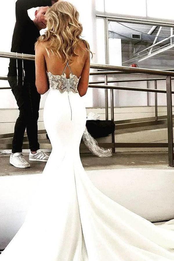Deep V Neck Mermaid Spaghetti Straps Backless Wedding Dress  WD586 - Image 3
