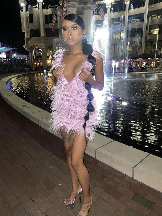 Deep V Neck Pink Party Dress Pink Short Homecoming Dress Y1876 - Image 2