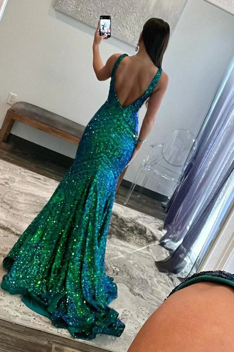 Nina |Deep V Neck Pink Sequins Mermaid Long Prom Dress - Image 2
