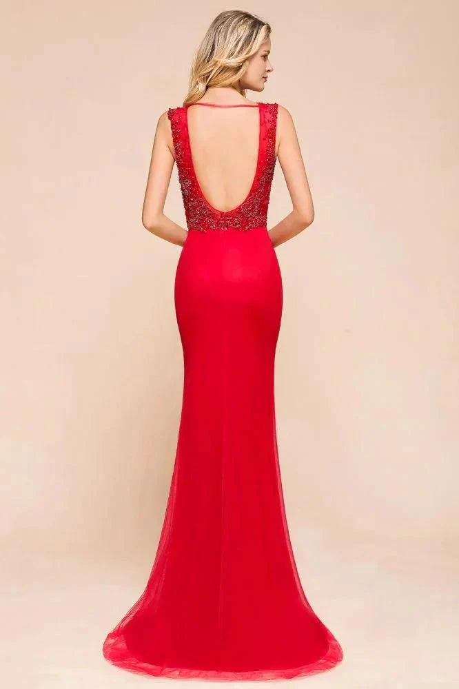 Deep V-Neck Sleeveless Lace Appliques Evening Maxi Dress A-line Chiffon Prom Dress - Image 5