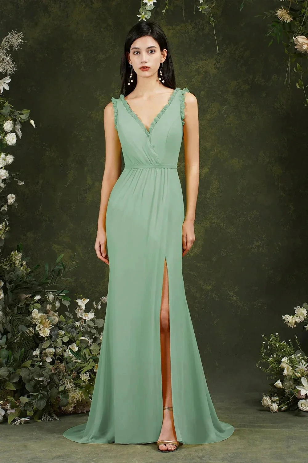 Deep V neck Sleeveless Split Front Floor-Length Prom dress - Image 3