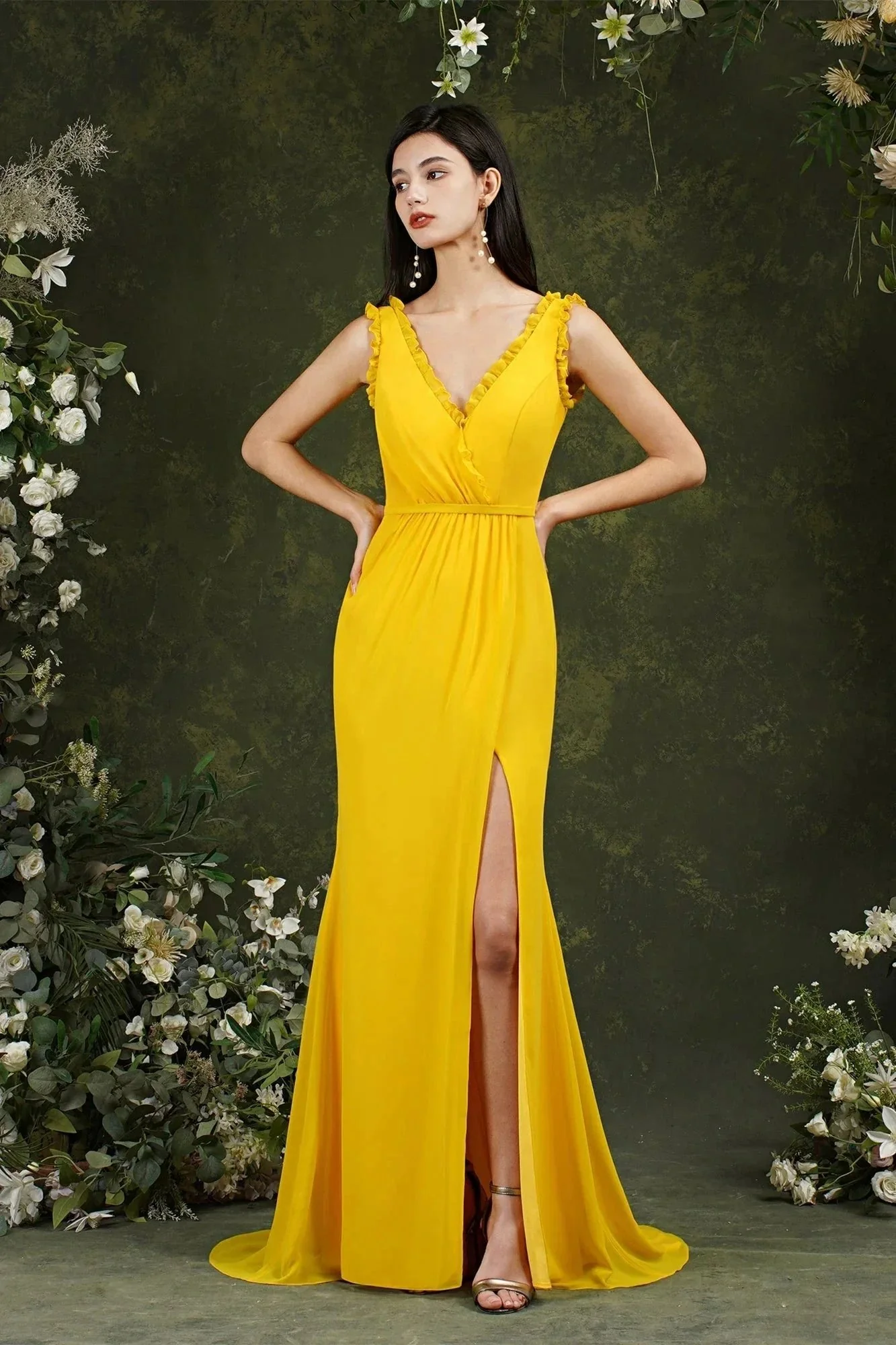 Deep V neck Sleeveless Split Front Floor-Length Prom dress - Image 5