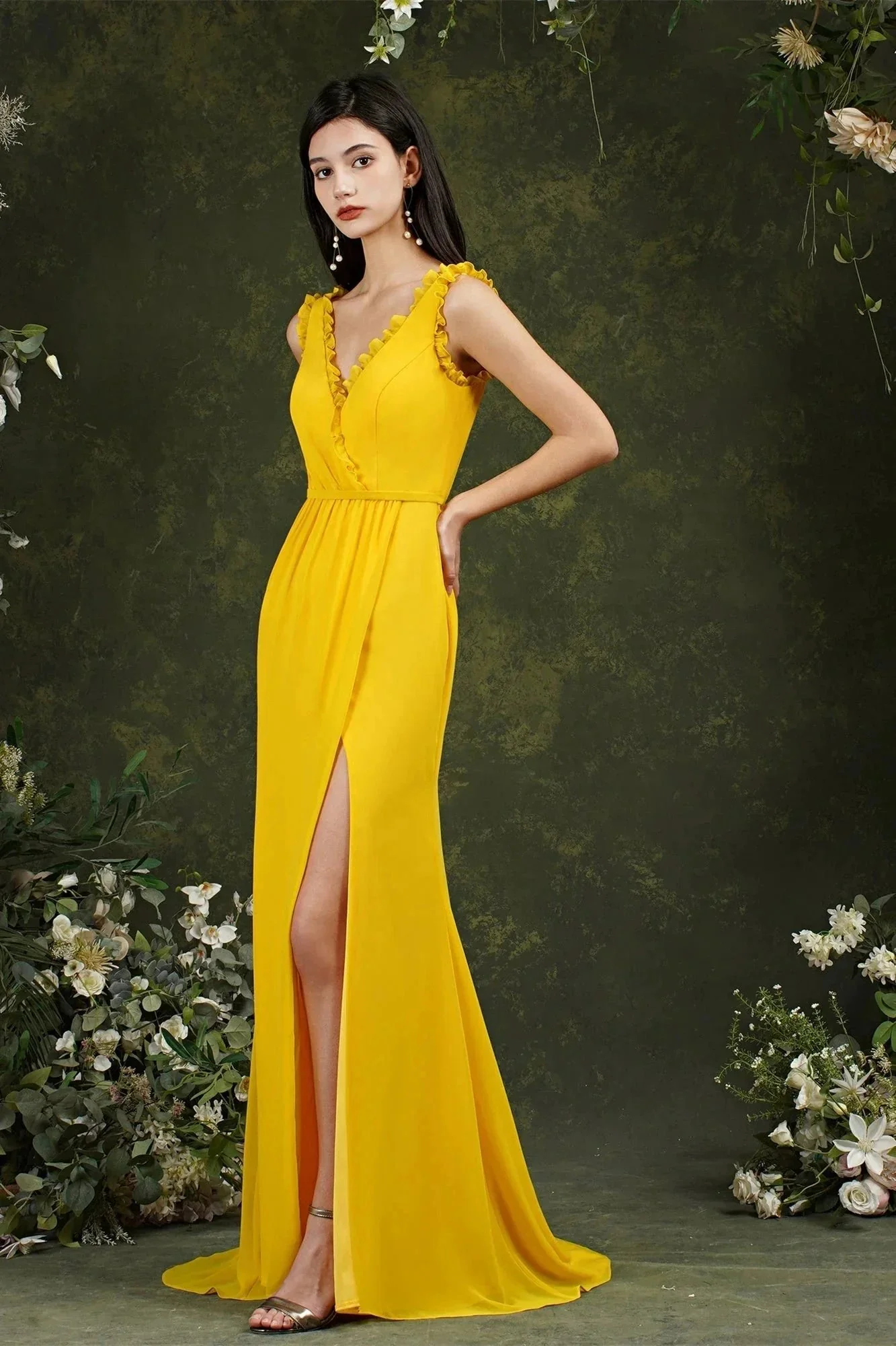 Deep V neck Sleeveless Split Front Floor-Length Prom dress - Image 7