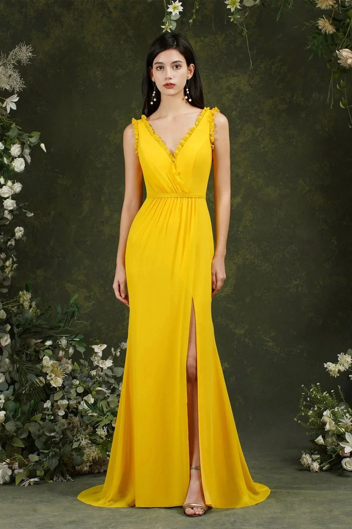 Deep V neck Sleeveless Split Front Floor-Length Prom dress - Image 9