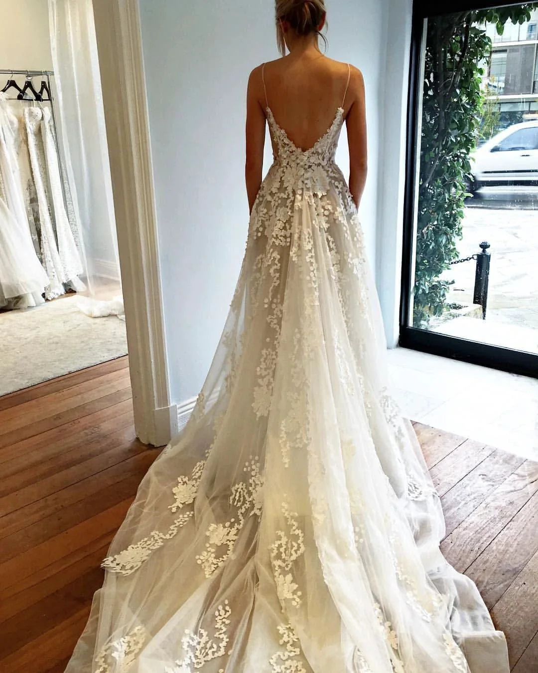 Deep V Neck Spaghetti Straps Beach Wedding Dress Bridal Gown  WD556 - Image 4