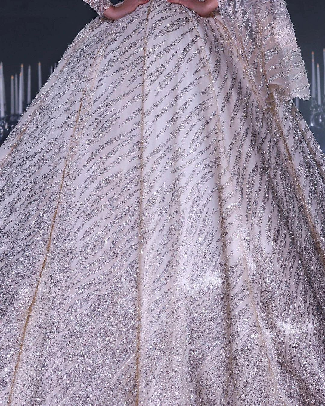 Deluxe Floor Length One-Shoulder A-Line Sequined Wedding Dress with Ruffles - Image 3