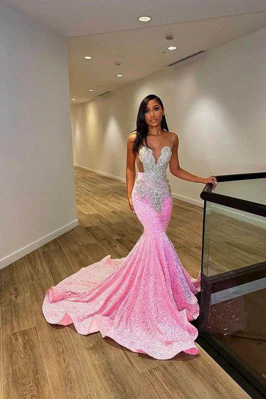 Deluxe Floor Length Sleeveless Mermaid Sequined Prom Dress with Ruffles - Image 4