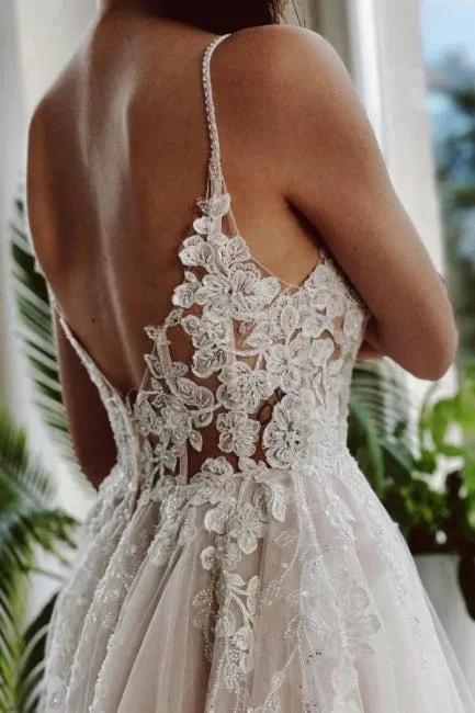Designer A-line Appliques V-neck Wedding Dresses With Lace - Image 3