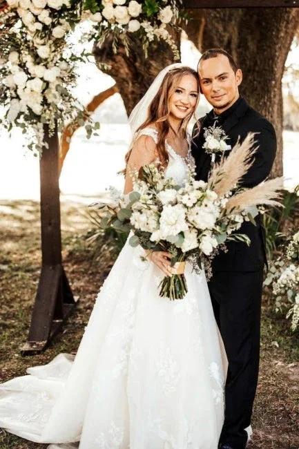 Designer A-Line Boho V-neck Straps Wedding Dresses With Lace - Image 4