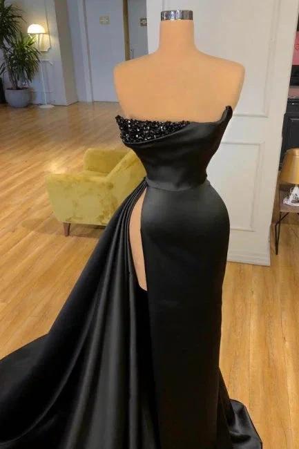 Designer A-line Evening Dresses Long Black Prom Dresses With Slit - Image 2