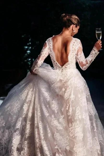 Designer A-line Long Sleeves Backless Wedding dresses with Lace - Image 2