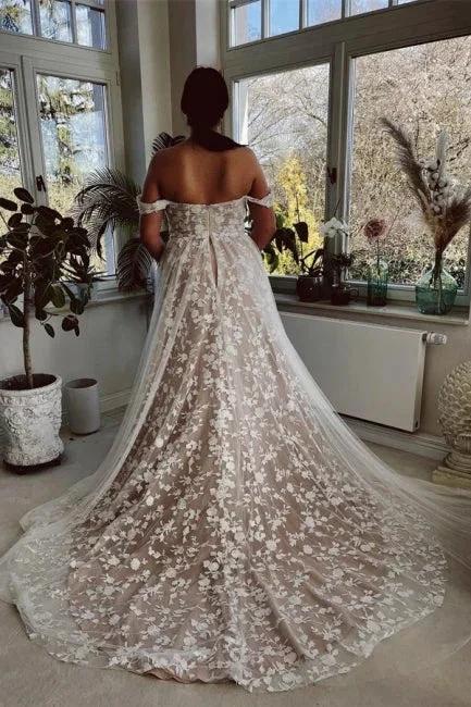 Designer A-line Off-the-shoulder Sleeveless Wedding Dresses With Lace - Image 2