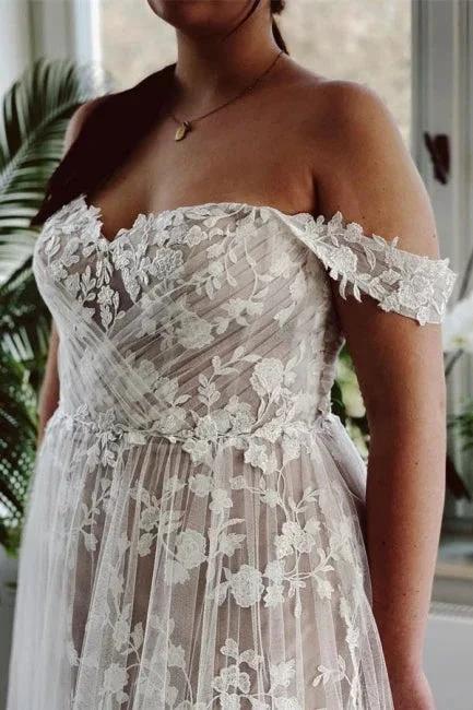 Designer A-line Off-the-shoulder Sleeveless Wedding Dresses With Lace - Image 3