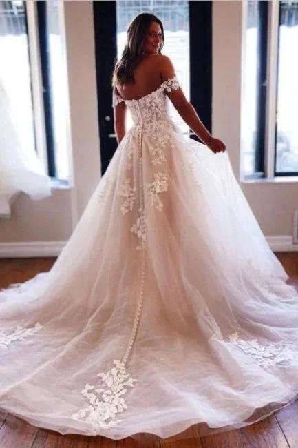 Designer A-Line Off-the-shoulder V-neck Wedding Dresses With Lace - Image 2